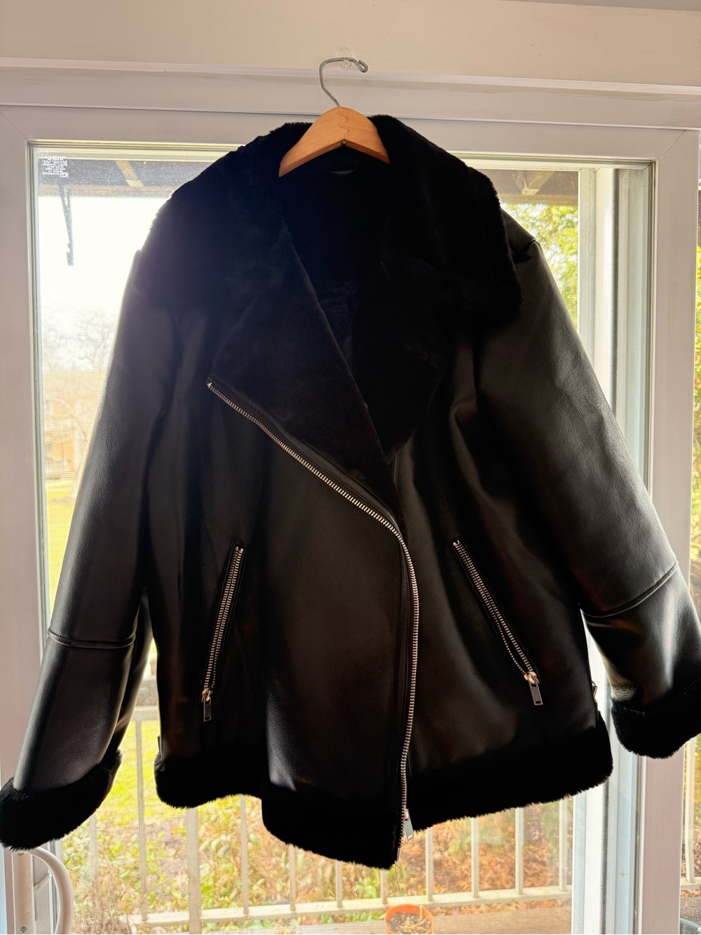 Black Faux Leather and Fur Jacket